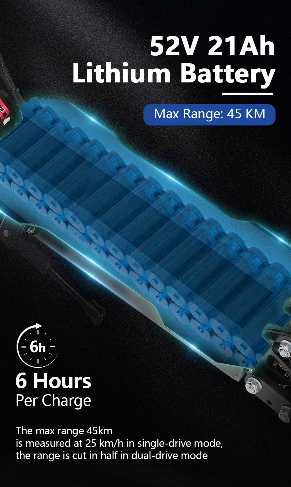 Halo Knight T104 Electric Scooter 10 inch Off-road Tires 1000W*2 Motor 65km/h Max Speed Remote control 52V 21Ah Battery 45km Range - Black