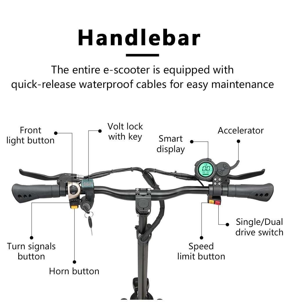 Halo Knight T104 Electric Scooter 10 inch Off-road Tires 1000W*2 Motor 65km/h Max Speed Remote control 52V 21Ah Battery 45km Range - Black