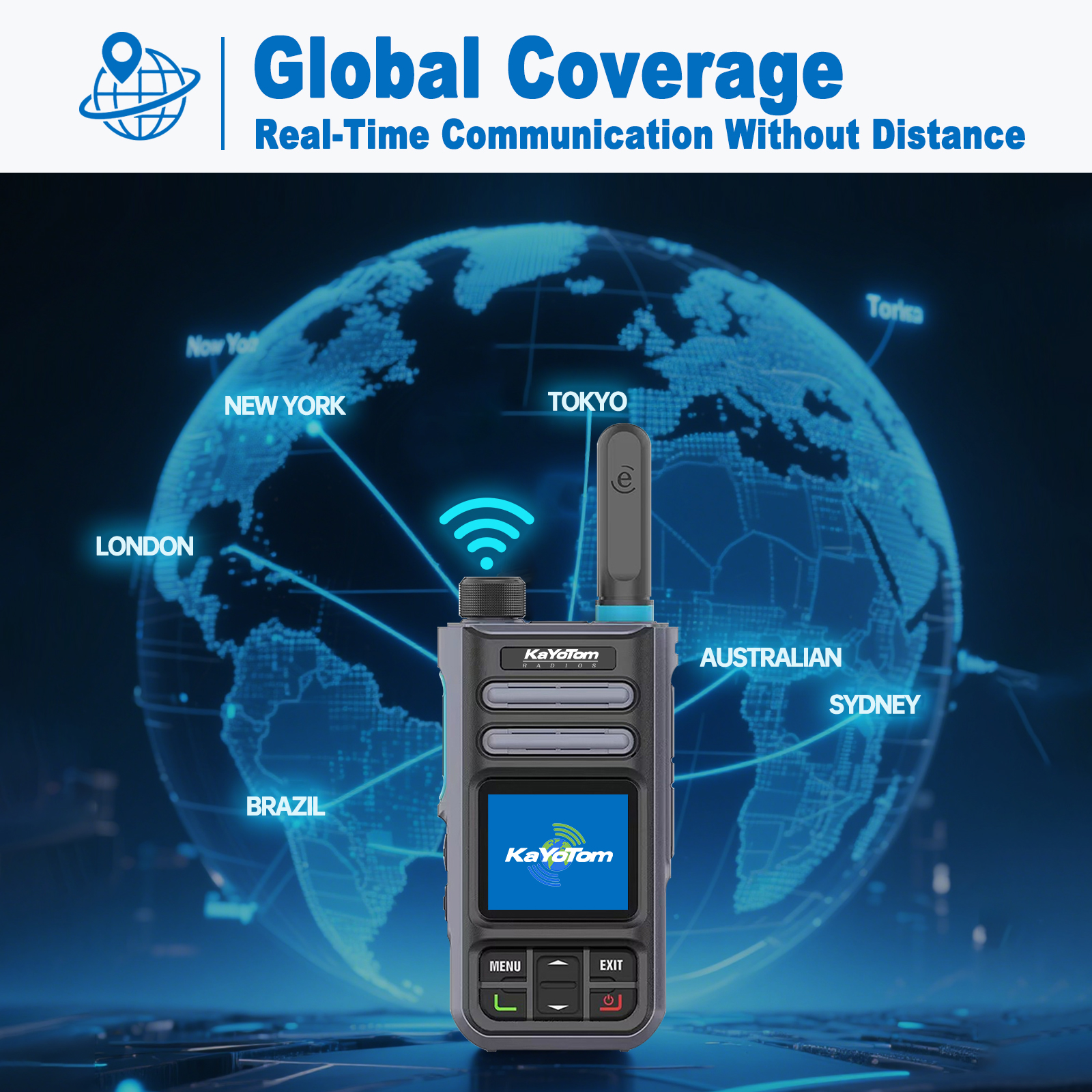 KaYoTom M16 4G POC Global Encrypted PTT Walkie Talkie Unlimited Range - IP67 waterproof, GPS tracking, Bluetooth & 7-Day Batter