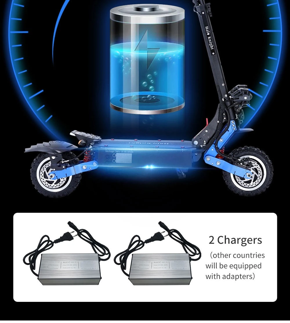 Halo Knight T108 Pro Electric Scooter 11'' Off-Road Tire 3000W*2 Motors 95Km/h Max Speed 60V 38.4Ah Battery 80KM Range 200KG Max load Front & Rear Turn Signal IPX4 Waterproof Dual Hydraulic Brakes Electric Brake