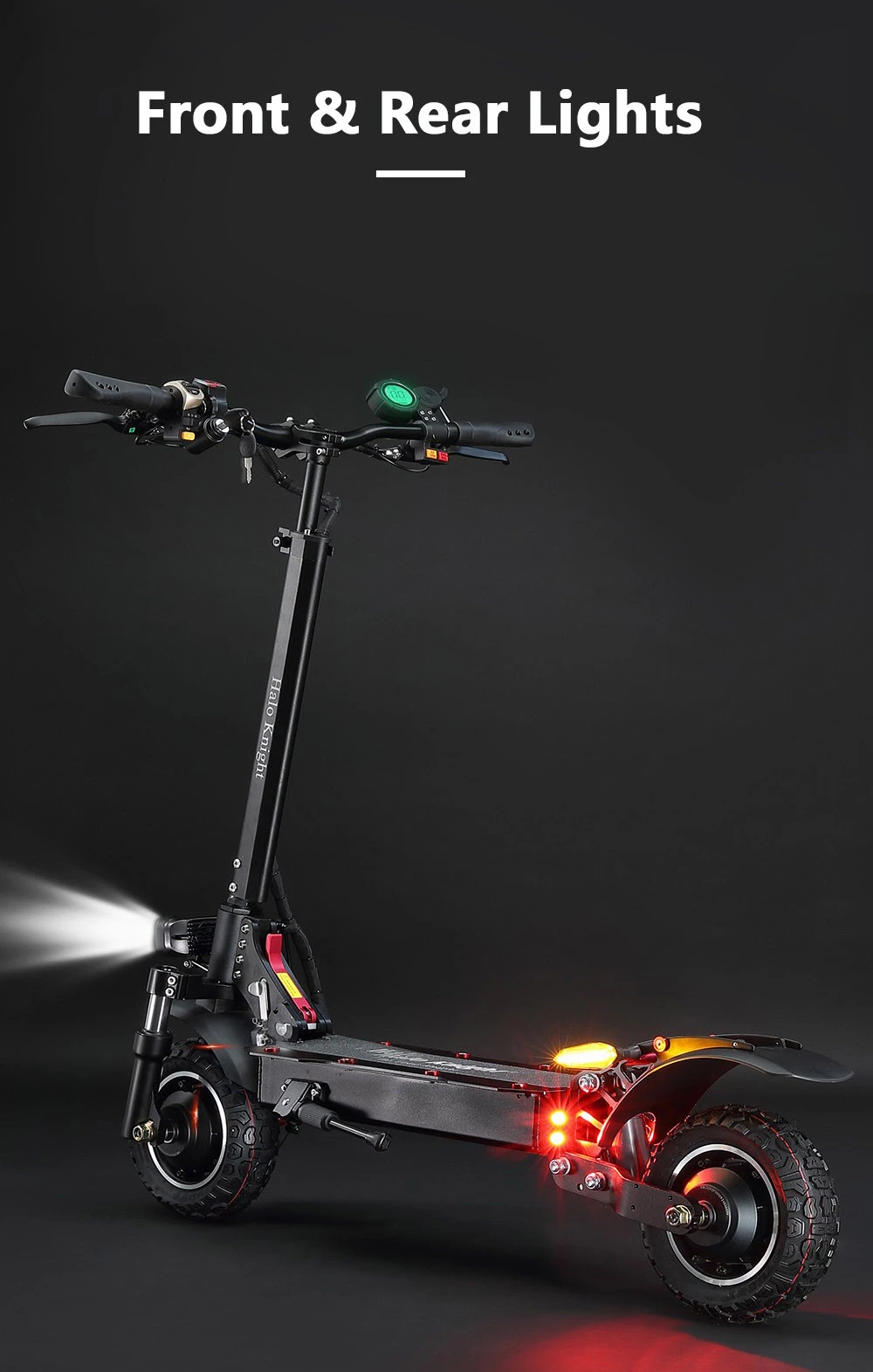 Halo Knight T104 Electric Scooter 10 inch Off-road Tires 1000W*2 Motor 65km/h Max Speed Remote control 52V 21Ah Battery 45km Range - Black