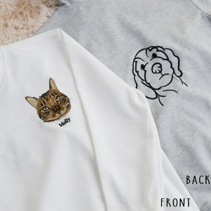 Custom Embroidered Pet Portrait Hoodie, Embroidered Pet Portrait on the Front and Back of Sweatshirt