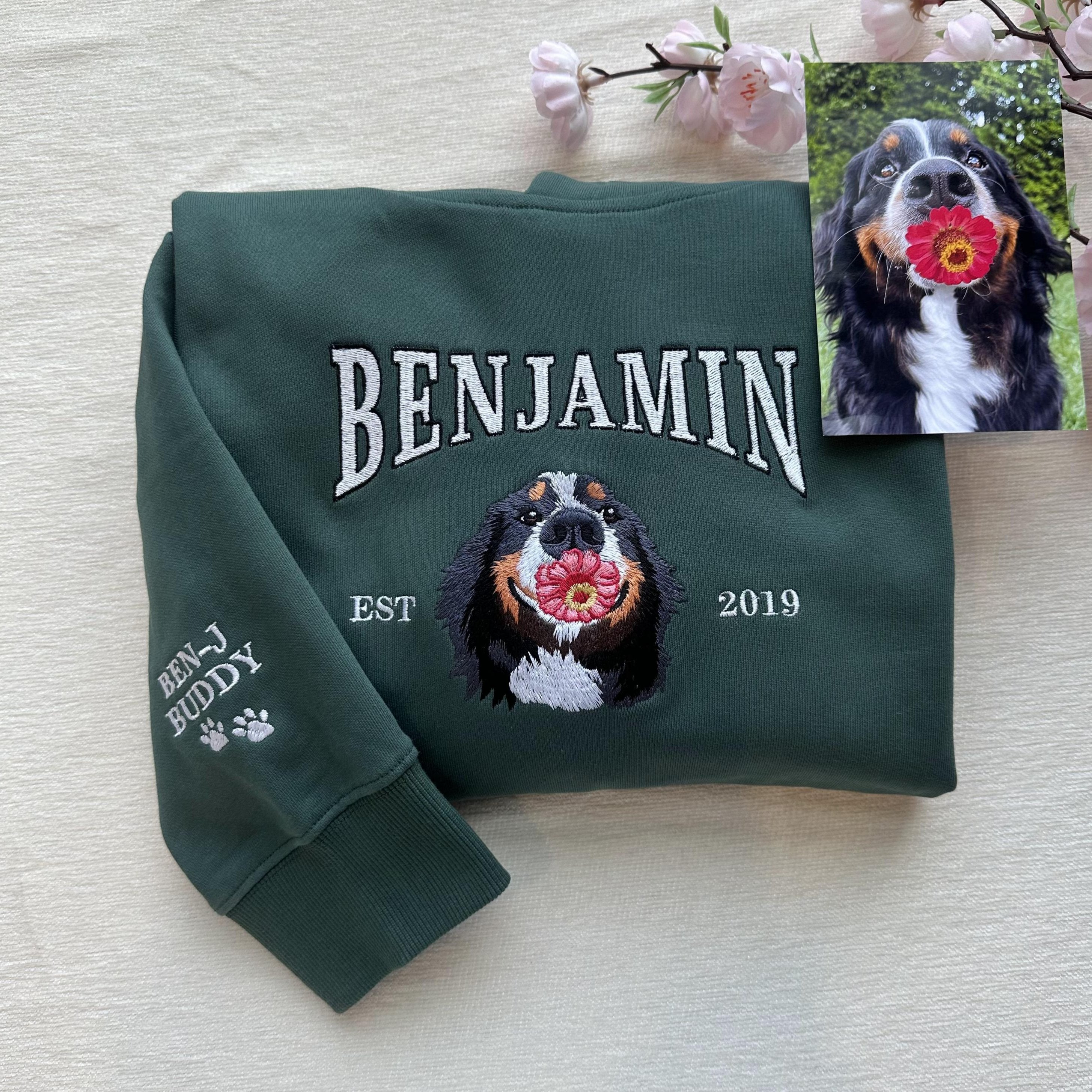 Custom Embroidered Sweatshirt With Pet Portrait