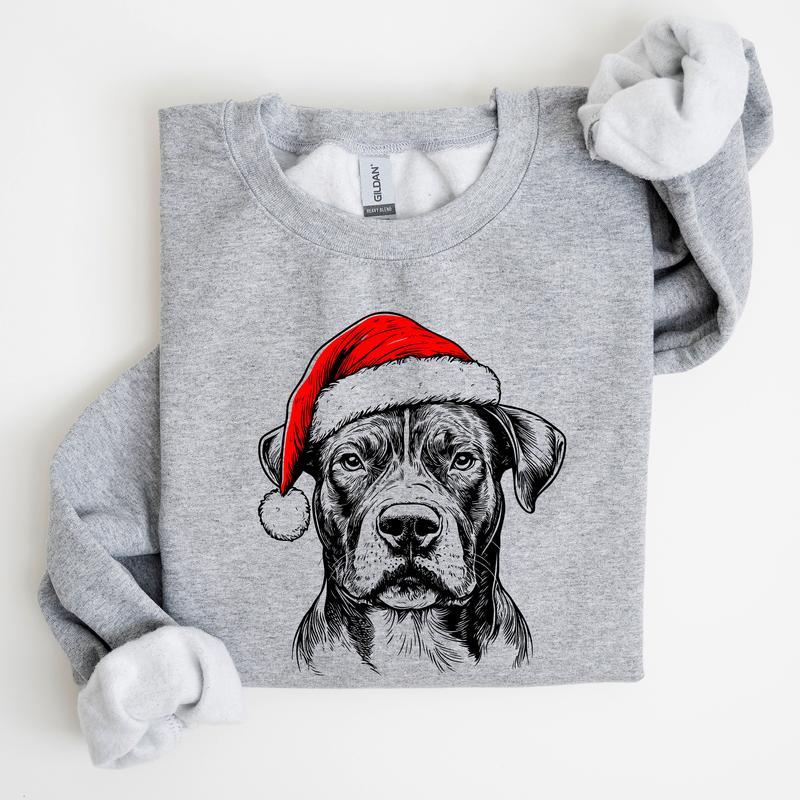 Custom Pet Christmas Sweatshirt - Personalized Dog/Cat Santa Hat Graphic Crewneck