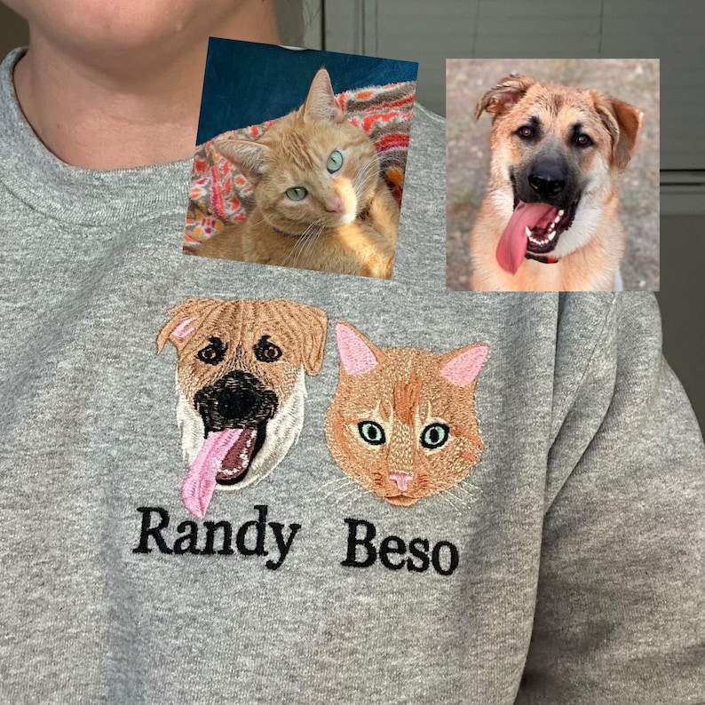 Custom Embroidered Pet Sweatshirt, Personalized with Your Pet's Photo Embroidery Hoodie
