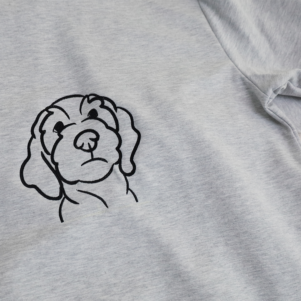 Custom Embroidered Pet Portrait Hoodie, Embroidered Pet Portrait on the Front and Back of Sweatshirt