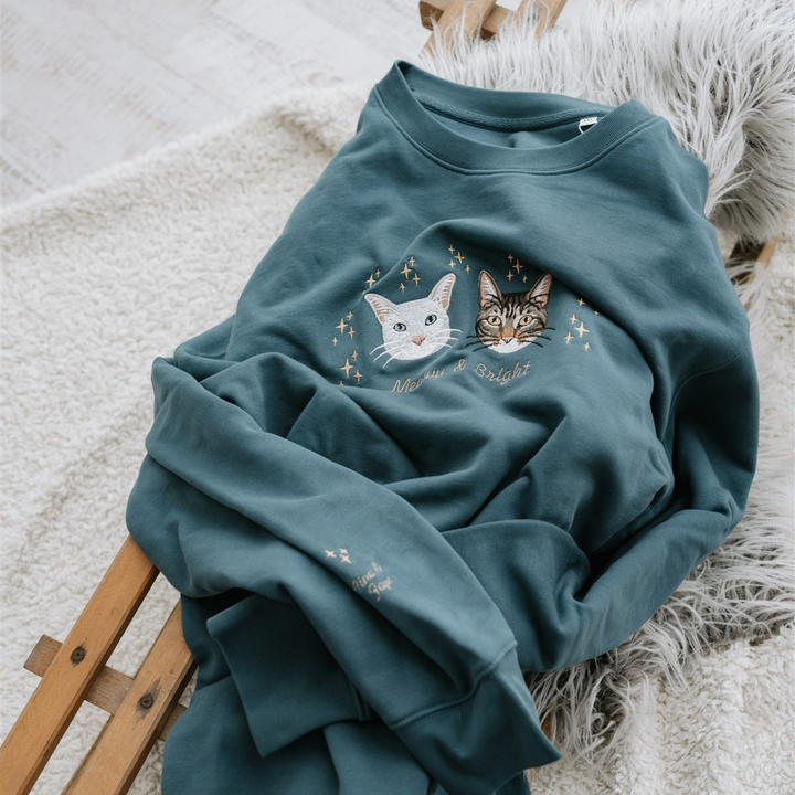 Christmas Custom Embroidered Sweatshirt With Pet Portrait