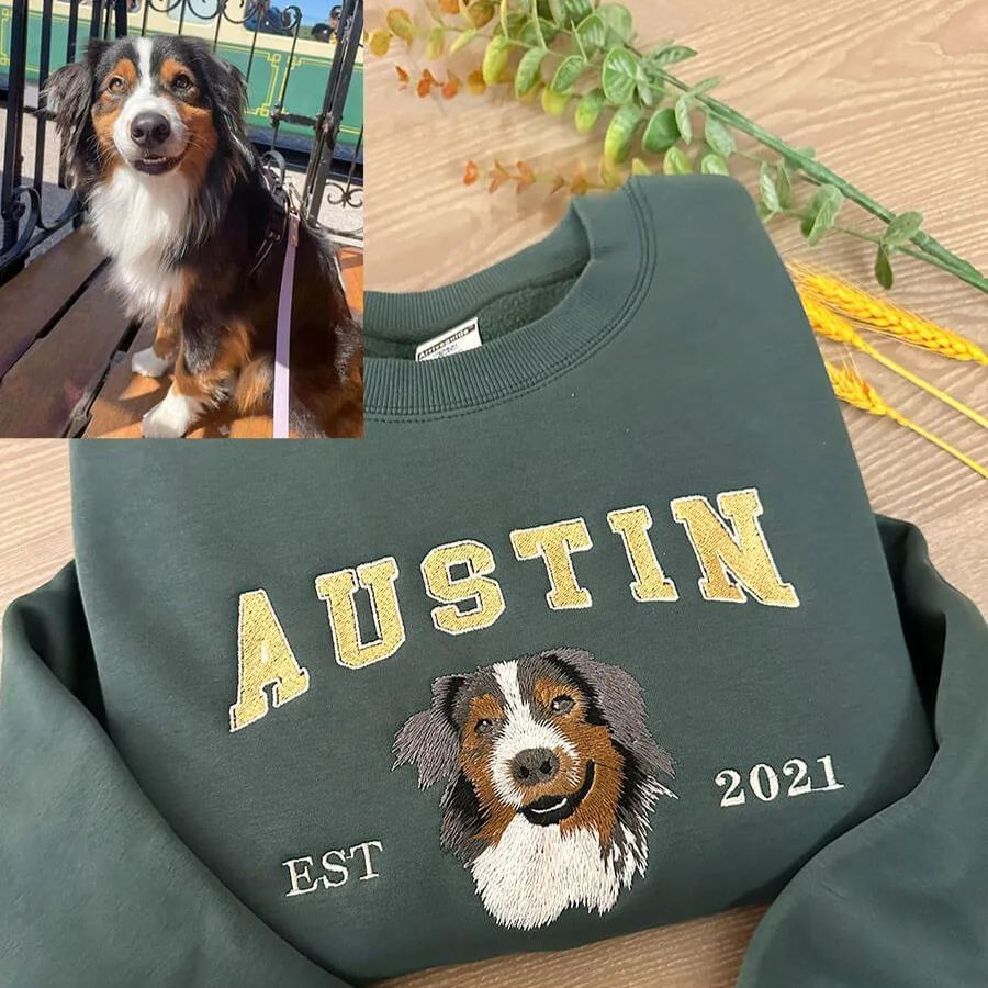 Custom Embroidered Sweatshirt With Pet Portrait