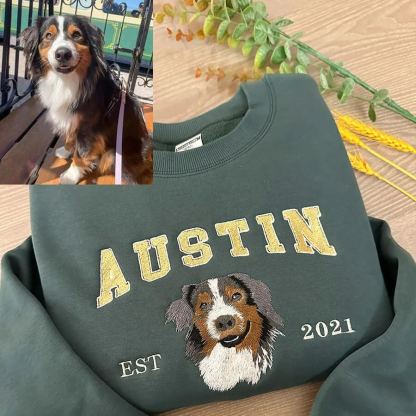 Custom Embroidered Sweatshirt With Pet Portrait