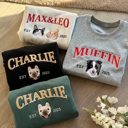 Custom Embroidered Sweatshirt With Pet Portrait