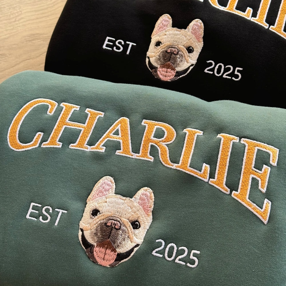 Custom Embroidered Sweatshirt With Pet Portrait
