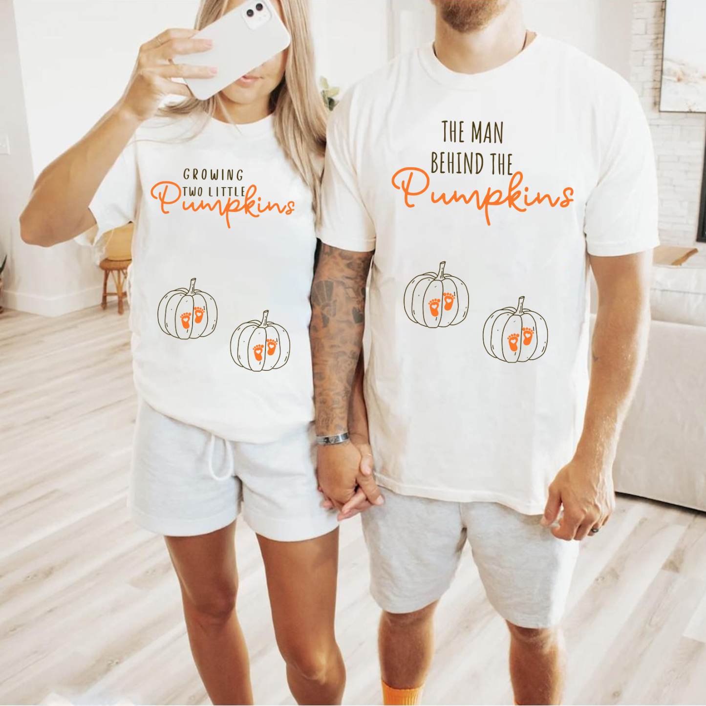 Growing A Little Pumpkin Halloween Couple Pregnancy Announcement Shirt