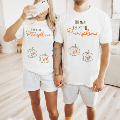 Growing A Little Pumpkin Halloween Couple Pregnancy Announcement Shirt