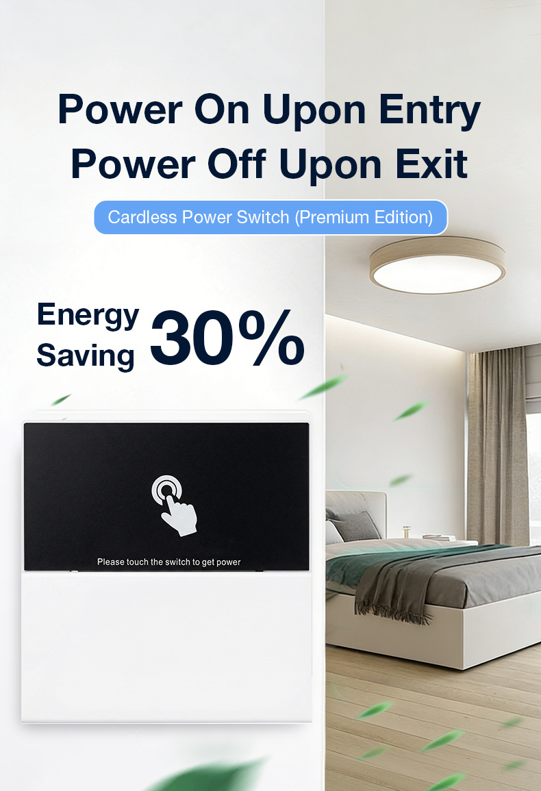 Premium Keyless Touch Power Switch 86 Type （60A） - High Power Smart Energy Saver for Airbnb, Auto Power Cut with Voice Reminder