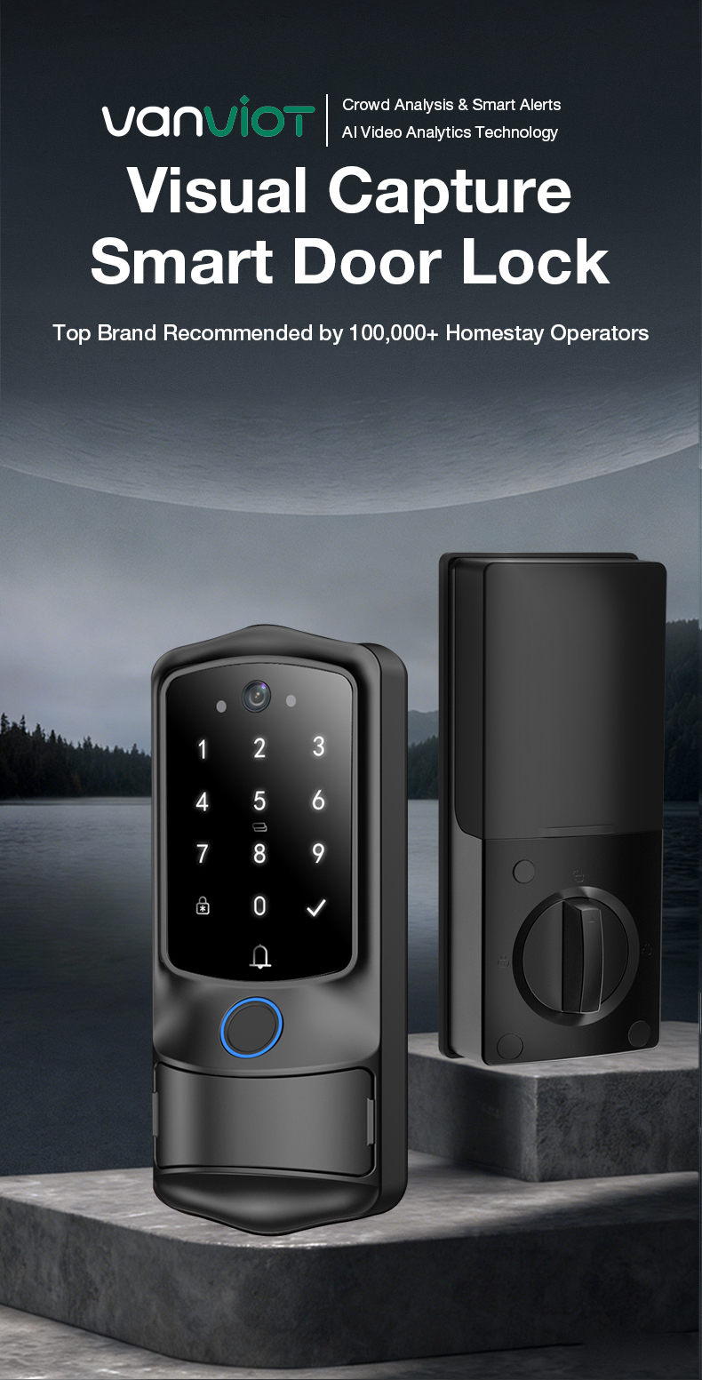 VanviotZT- H1 Pro Smart Lock for Airbnb & Vacation Rentals - AI People Counting, Visual Doorbell Camera, PMS & OTA Integration, Keyless Entry Deadbolt for Hosts