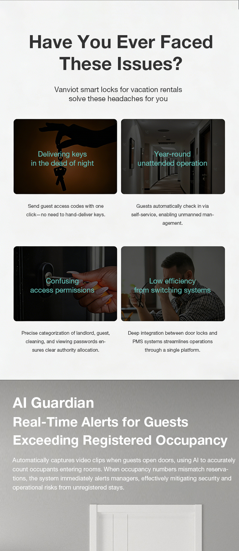 Vanviot ZT-S1 Pro AI Visual Capture Smart Lock for Airbnb - People Counting, Real-Time Alerts, PMS/OTA Sync, No Gateway