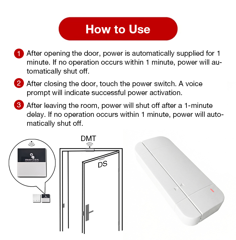 Premium Keyless Touch Power Switch 86 Type （60A） - High Power Smart Energy Saver for Airbnb, Auto Power Cut with Voice Reminder