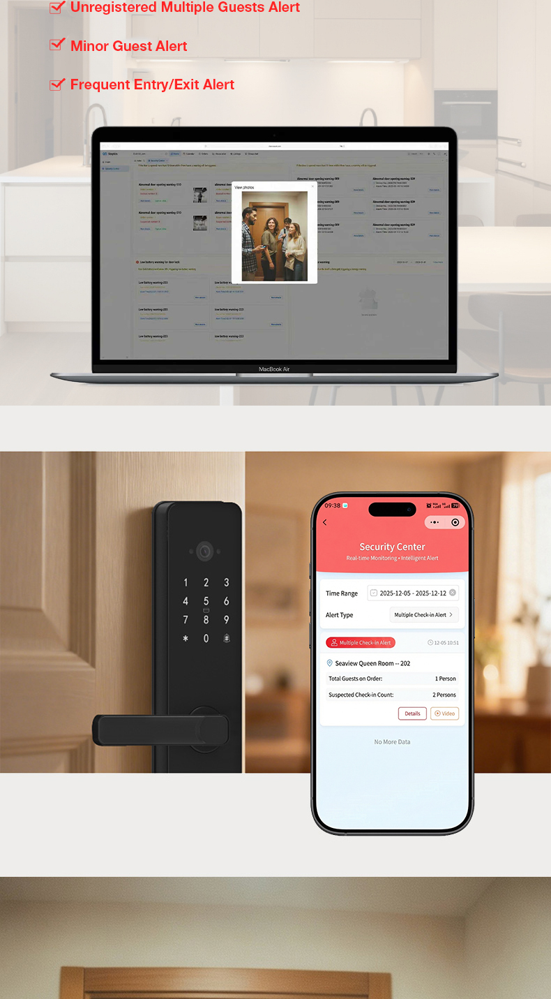 Vanviot ZT-S1 Pro AI Visual Capture Smart Lock for Airbnb - People Counting, Real-Time Alerts, PMS/OTA Sync, No Gateway