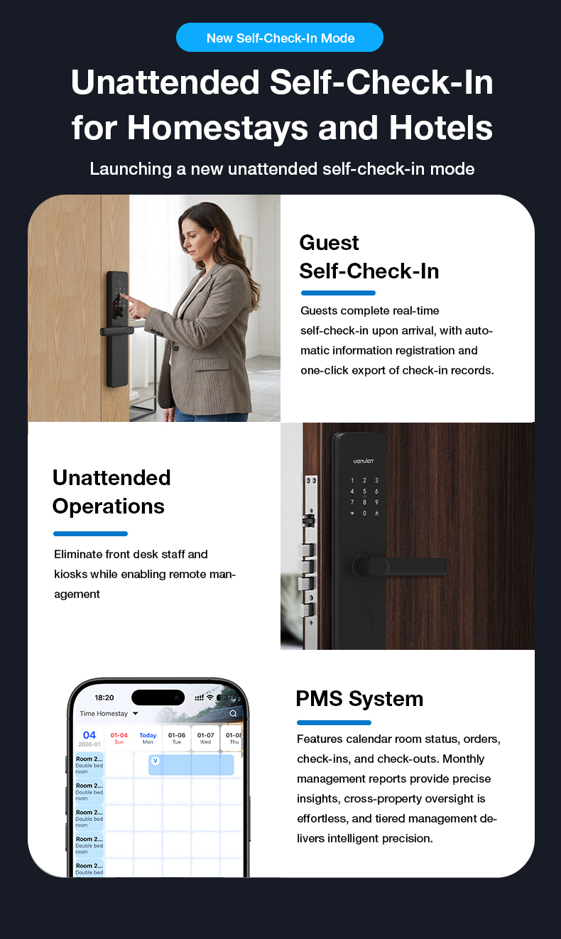 Vanviot ZT- S1 Affordable Smart Lock for Vacation Rentals - PMS Integration, OTA Sync (Airbnb/Booking), Keyless Entry & Dual Connectivity