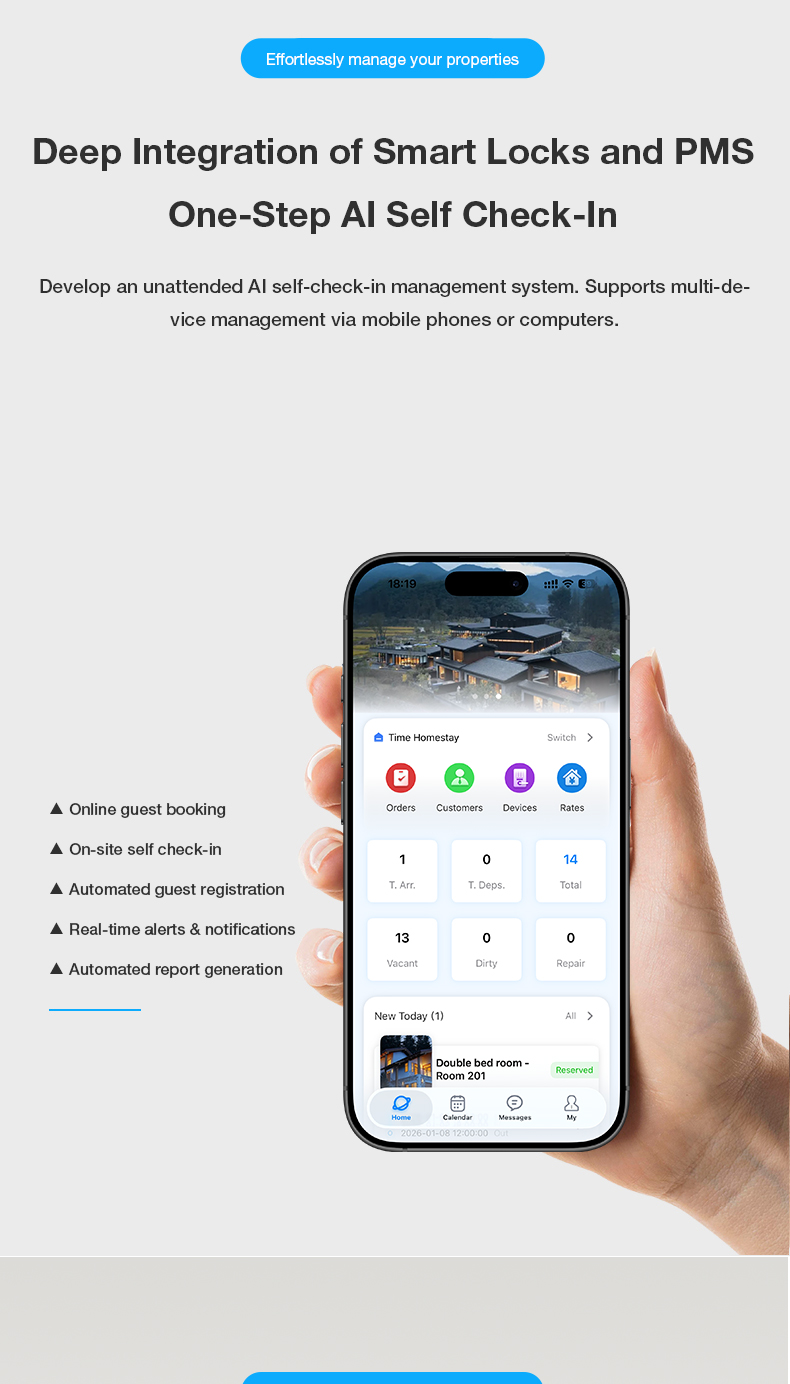 VanviotZT- H1 Pro Smart Lock for Airbnb & Vacation Rentals - AI People Counting, Visual Doorbell Camera, PMS & OTA Integration, Keyless Entry Deadbolt for Hosts