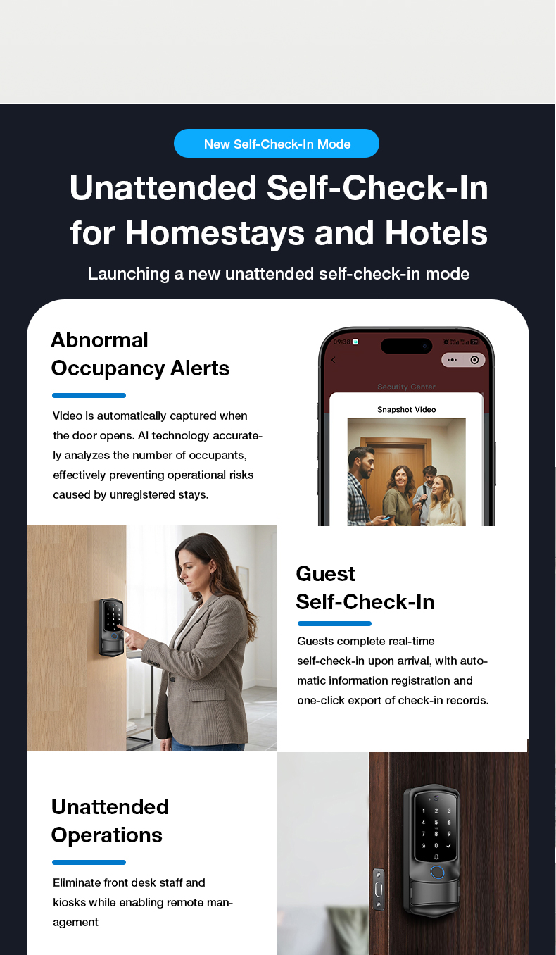 VanviotZT- H1 Pro Smart Lock for Airbnb & Vacation Rentals - AI People Counting, Visual Doorbell Camera, PMS & OTA Integration, Keyless Entry Deadbolt for Hosts