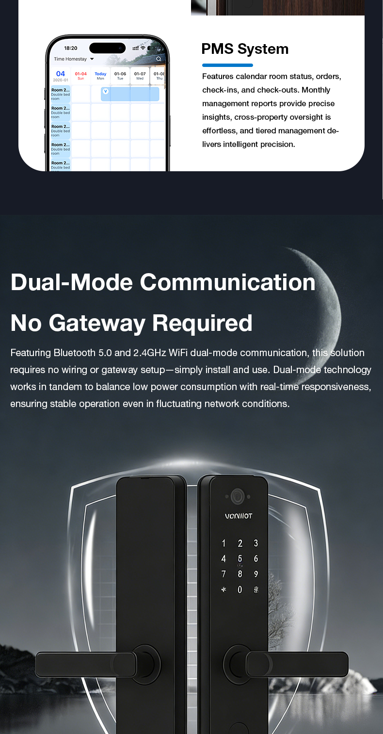 Vanviot ZT-S1 Pro AI Visual Capture Smart Lock for Airbnb - People Counting, Real-Time Alerts, PMS/OTA Sync, No Gateway