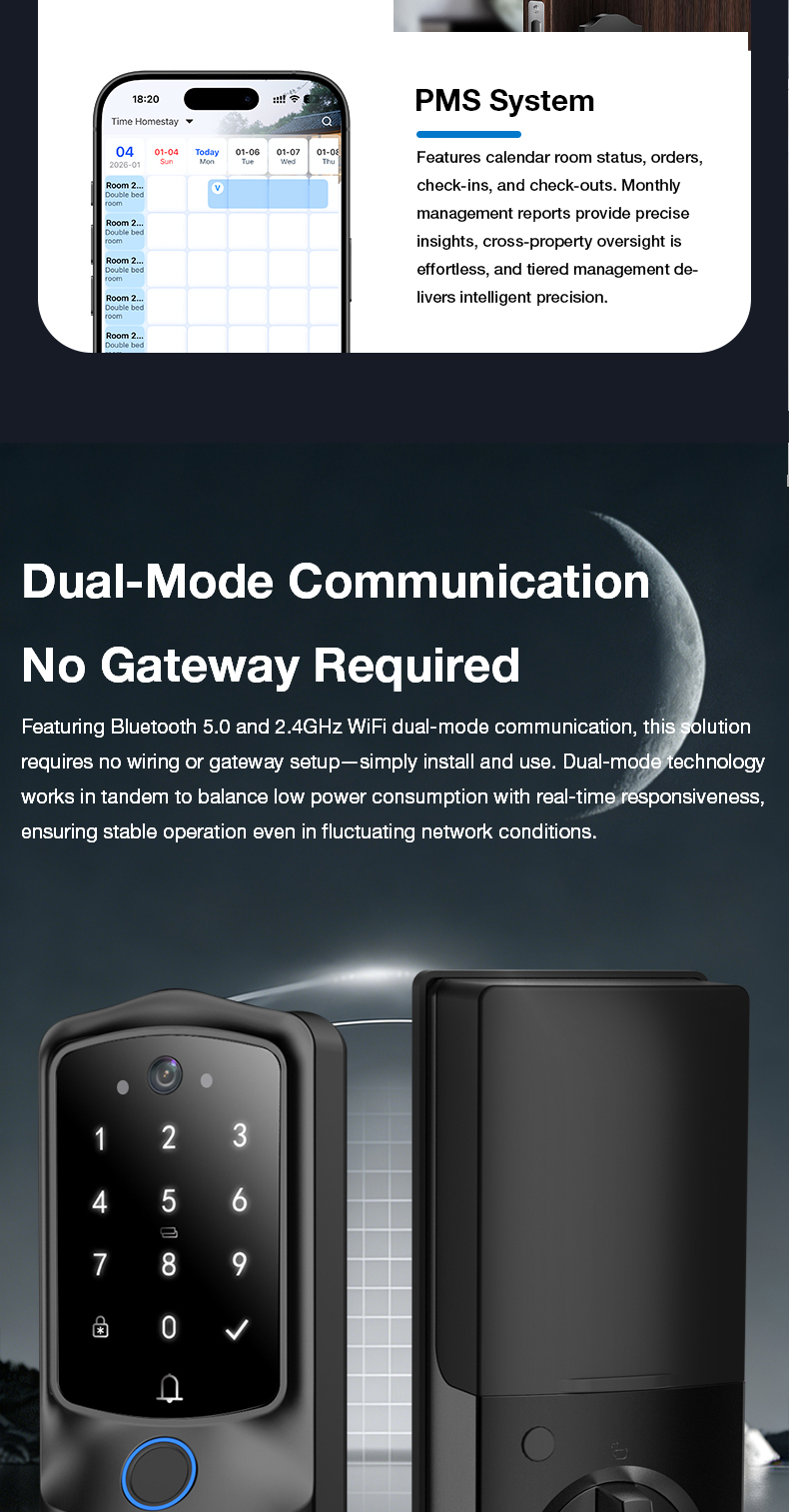 VanviotZT- H1 Pro Smart Lock for Airbnb & Vacation Rentals - AI People Counting, Visual Doorbell Camera, PMS & OTA Integration, Keyless Entry Deadbolt for Hosts