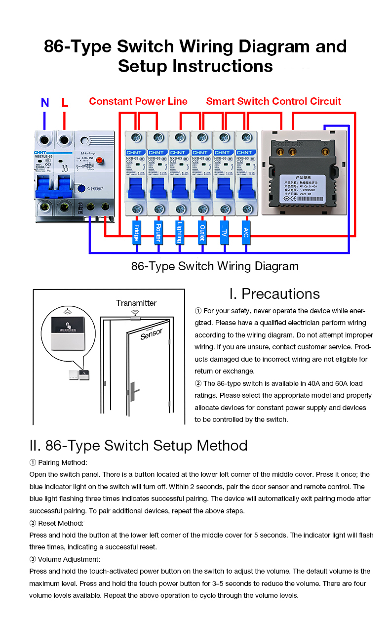 Premium Keyless Touch Power Switch 86 Type （60A） - High Power Smart Energy Saver for Airbnb, Auto Power Cut with Voice Reminder