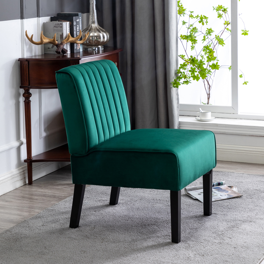 Reese Mid Century Modern Accent Chairs Set of 2 with Minimalist Design, Elegant Velvet Upholstery and Solid Wood Legs, Ideal for Living Room or Bedroom, Green
