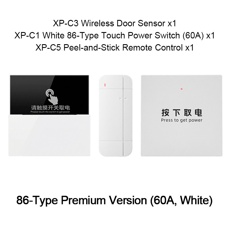 Premium Keyless Touch Power Switch 86 Type （60A） - High Power Smart Energy Saver for Airbnb, Auto Power Cut with Voice Reminder