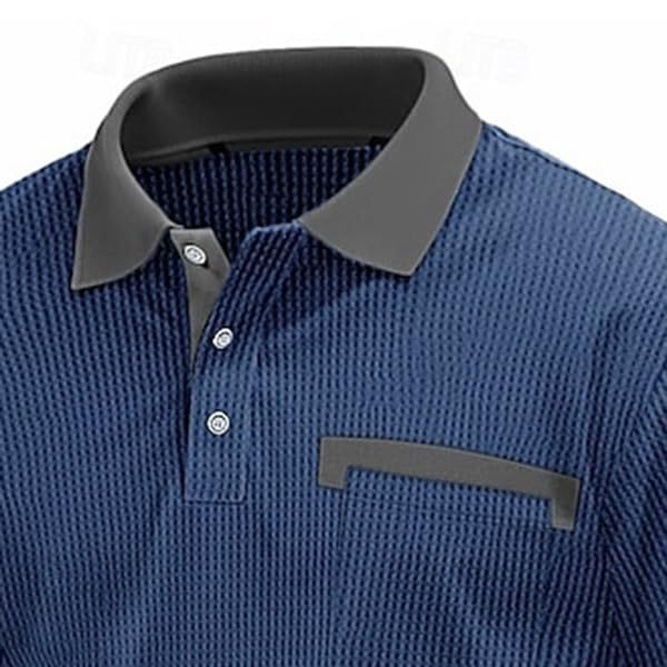 Men's Long Sleeve Waffle Polo Shirt Quarter 