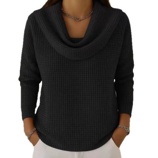 Hot Sale 70% Off - Elegant 80s Shawl Collar Solid Color Waffle Pullover Top