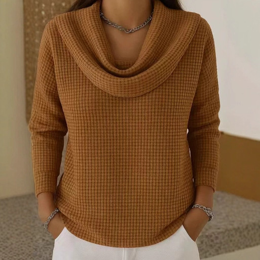 Hot Sale 70% Off - Elegant 80s Shawl Collar Solid Color Waffle Pullover Top
