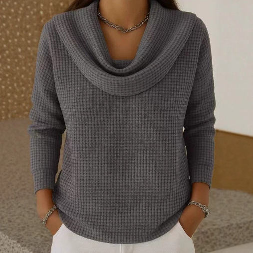 Hot Sale 70% Off - Elegant 80s Shawl Collar Solid Color Waffle Pullover Top
