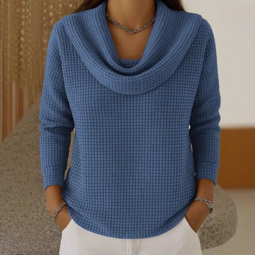 Hot Sale 70% Off - Elegant 80s Shawl Collar Solid Color Waffle Pullover Top