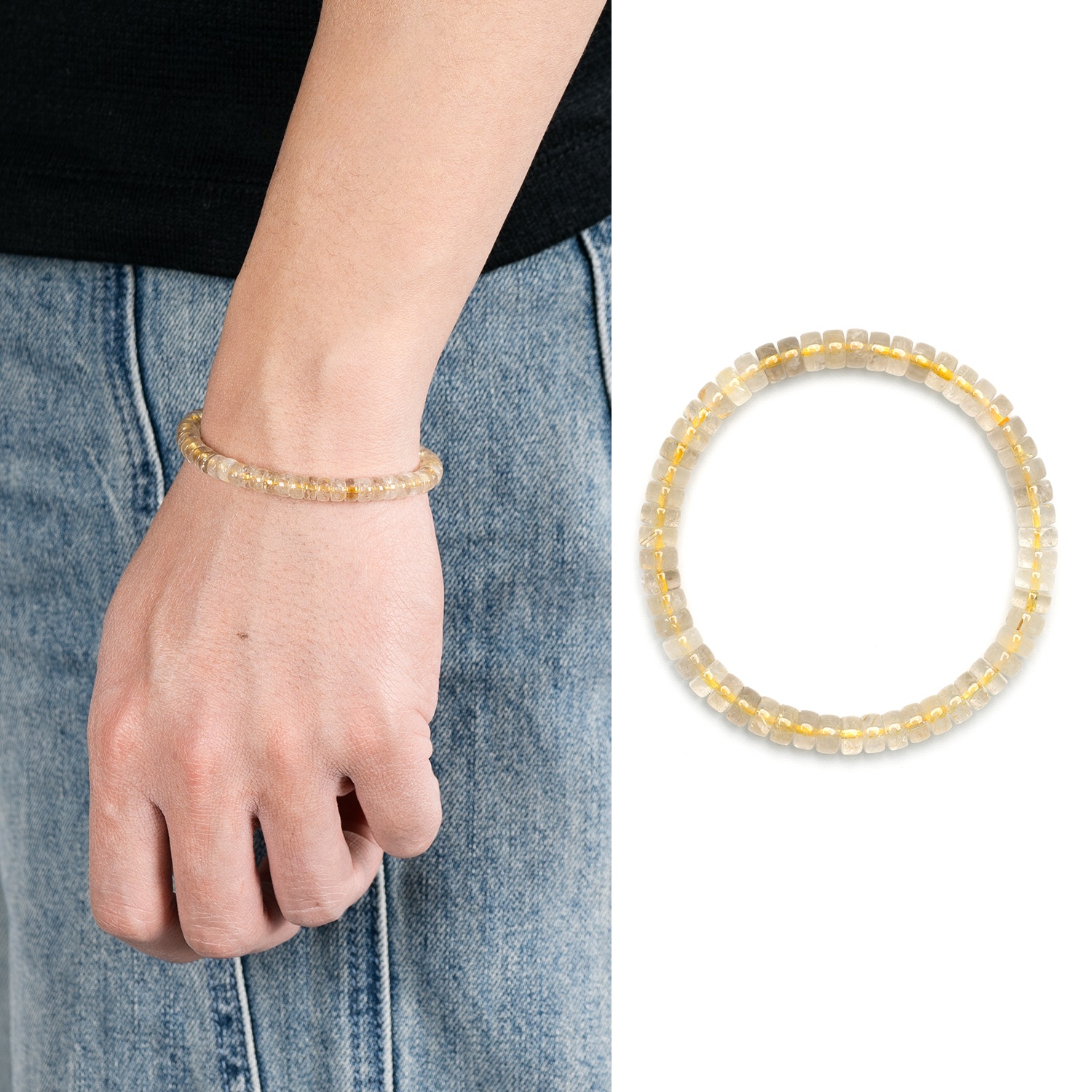 Manifestation Power Bracelet in Gold - Rutilated Quartz & Citrine for Wealth & Abundance