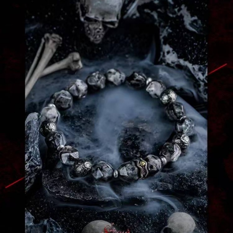 Retro Punk Black Obsidian Bracelet for Men