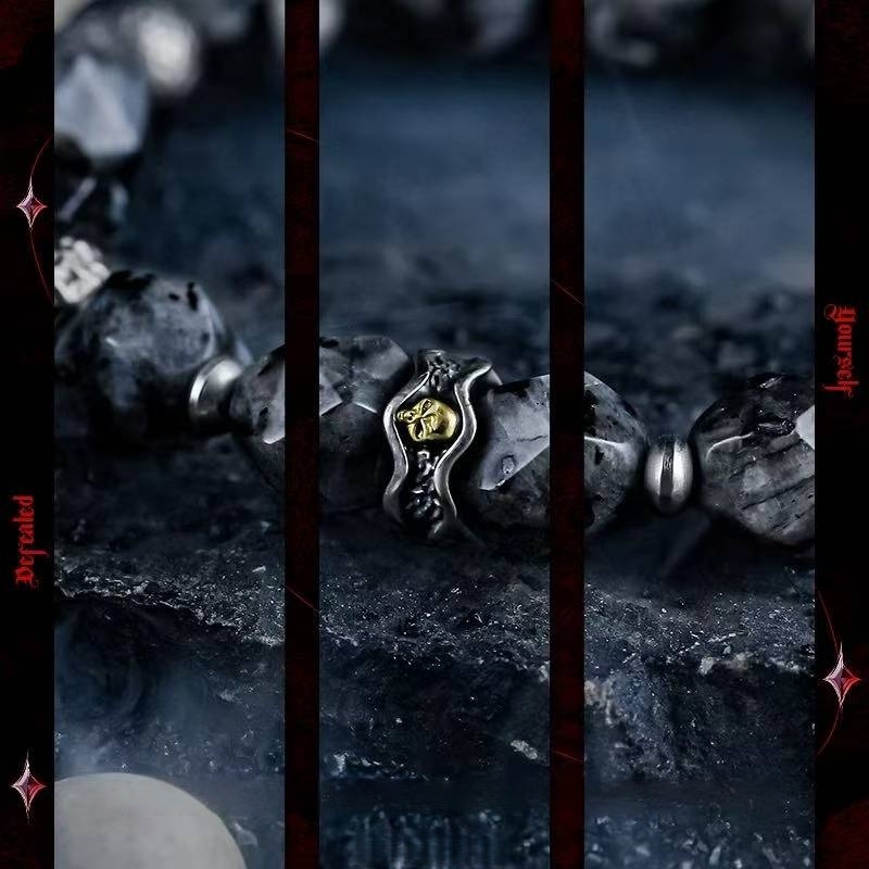 Retro Punk Black Obsidian Bracelet for Men