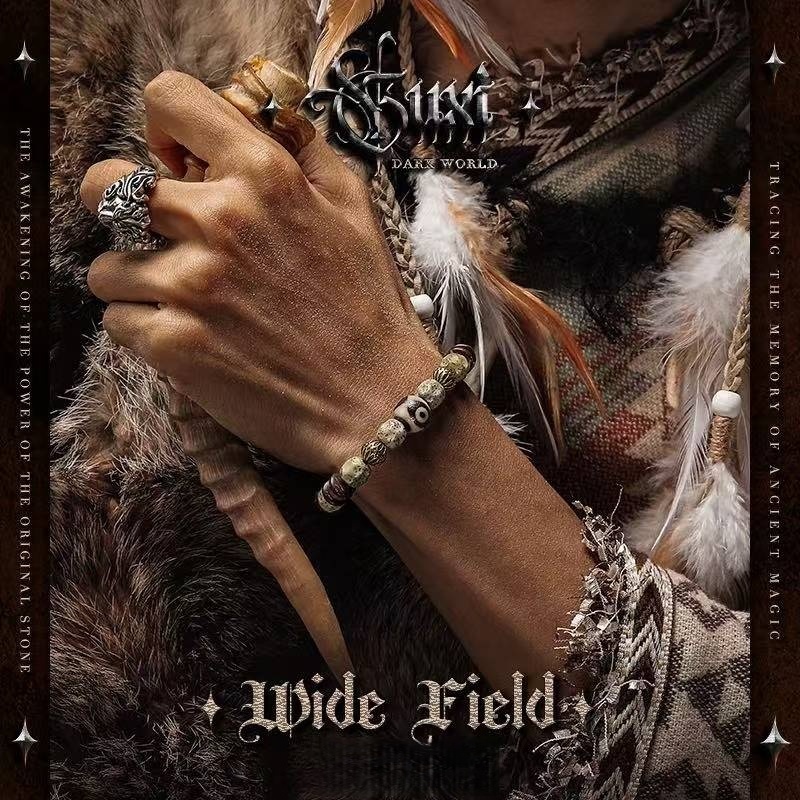 Men's Star Moon Bodhi Seed and Coconut Shell Bracelet