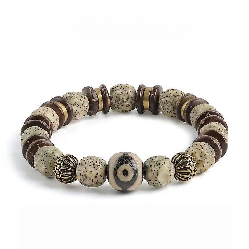 Men's Star Moon Bodhi Seed and Coconut Shell Bracelet