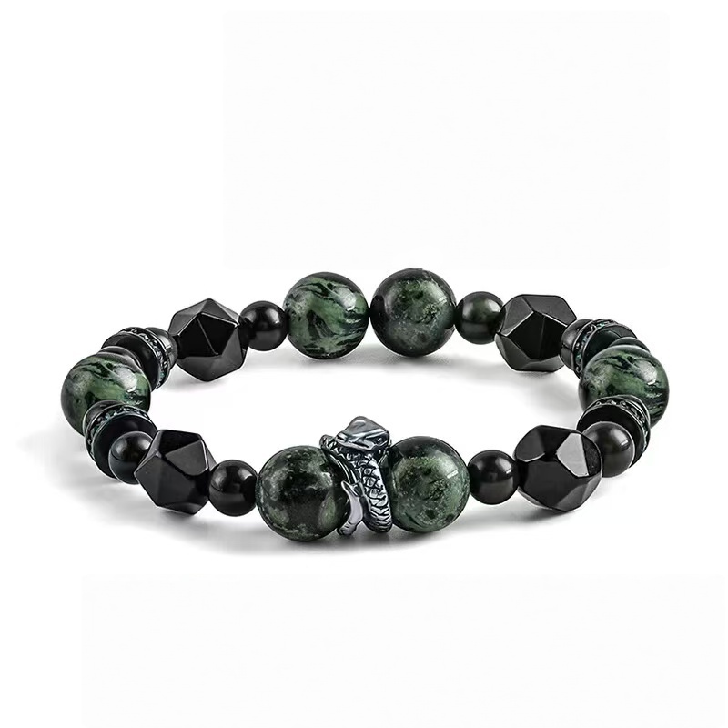Onyx Serpent: Men's Black Obsidian Bracelet for Hope & Victory