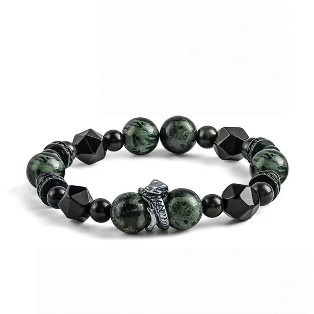 Onyx Serpent: Men's Black Obsidian Bracelet for Hope & Victory