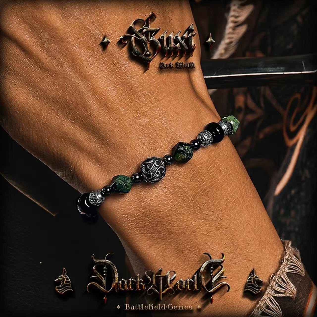 Primordial Sigil: Men's Retro Ravenstone & Onyx Bracelet