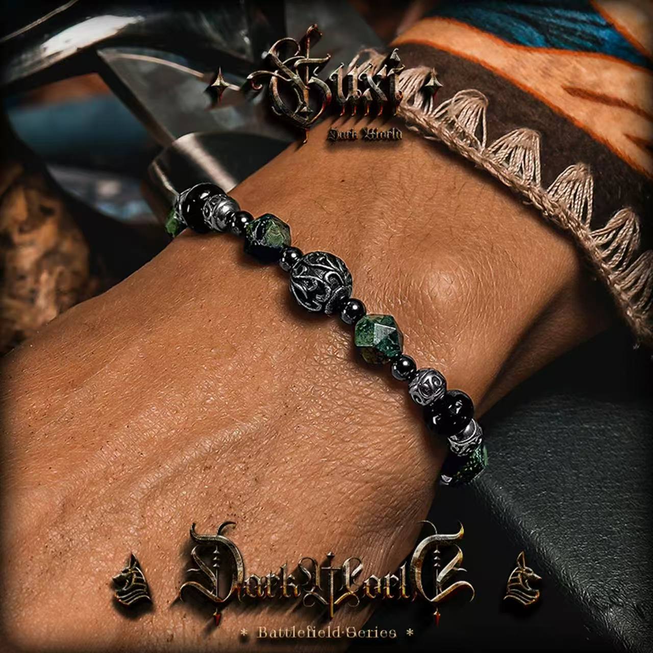 Primordial Sigil: Men's Retro Ravenstone & Onyx Bracelet