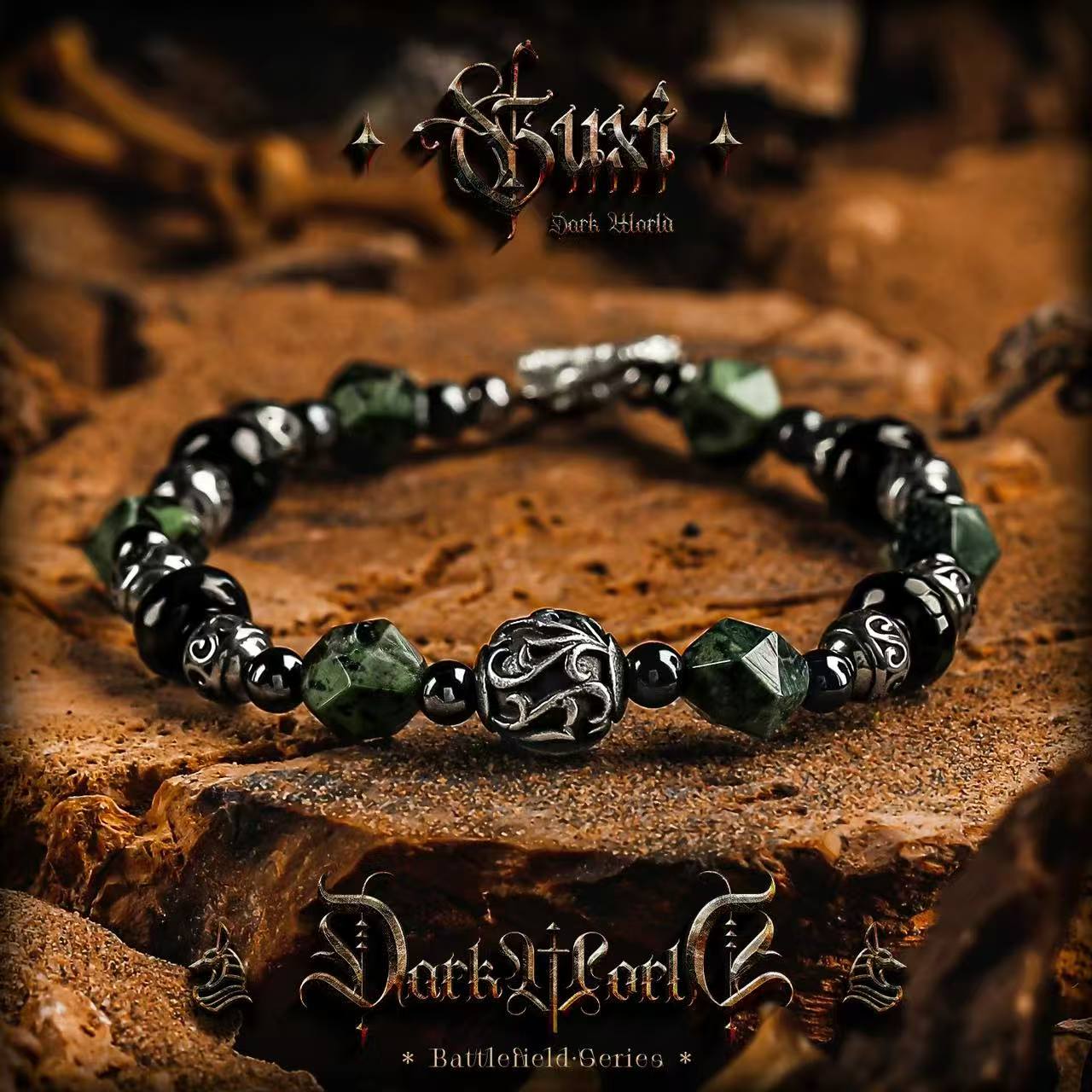 Primordial Sigil: Men's Retro Ravenstone & Onyx Bracelet