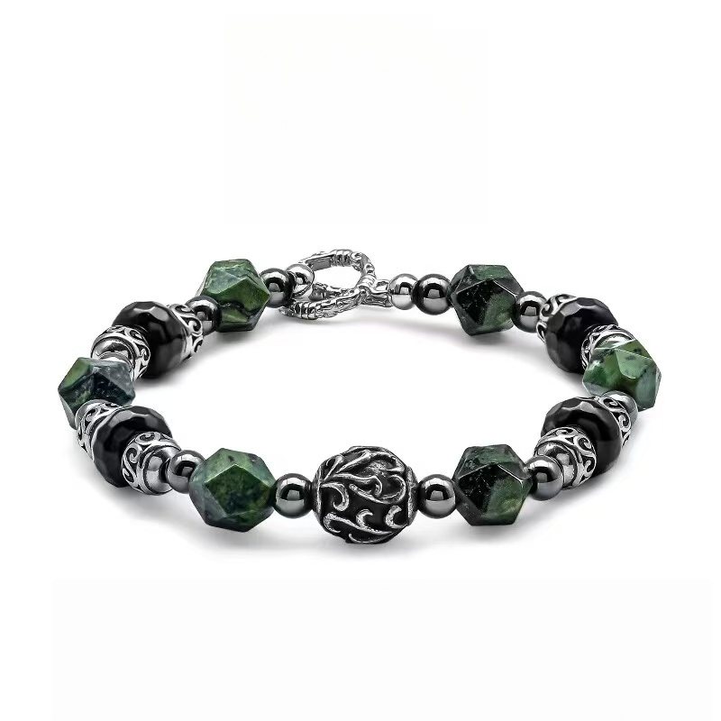 Primordial Sigil: Men's Retro Ravenstone & Onyx Bracelet