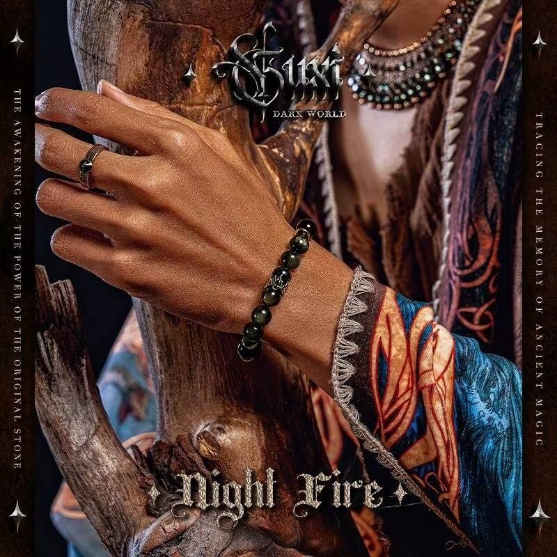 Golden Prestige: Men's Vintage Black Obsidian & Pyrite Wealth Bracelet