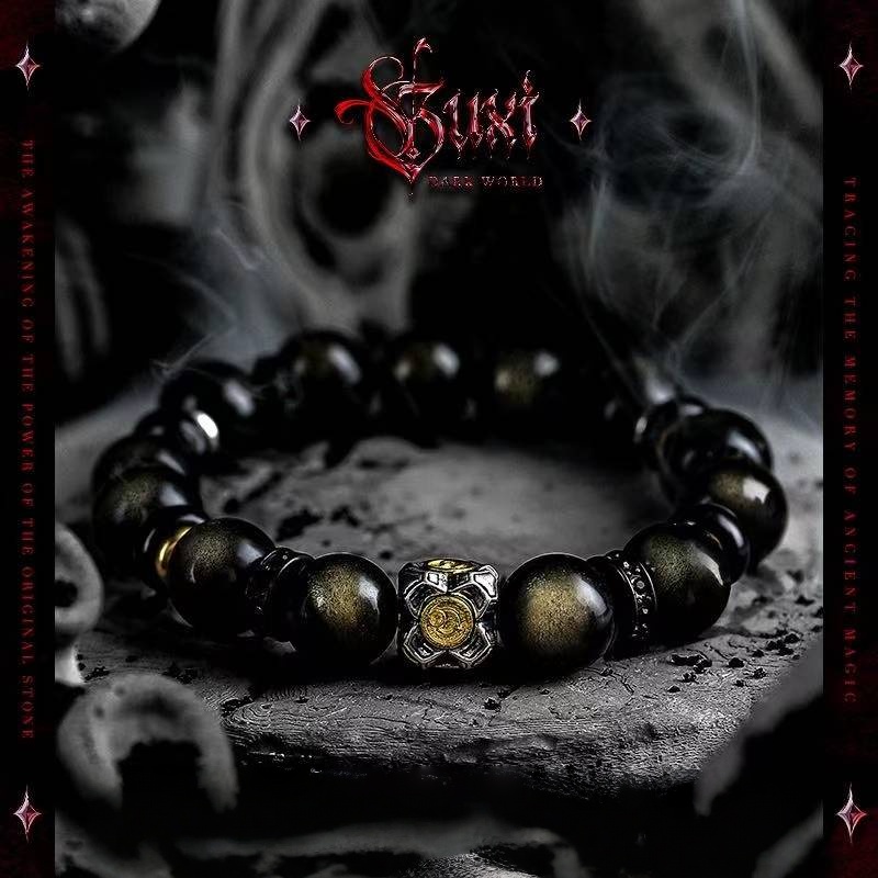 Men's Vintage Gold Sheen Obsidian Bracelet - Stone of Wealth & Prestige