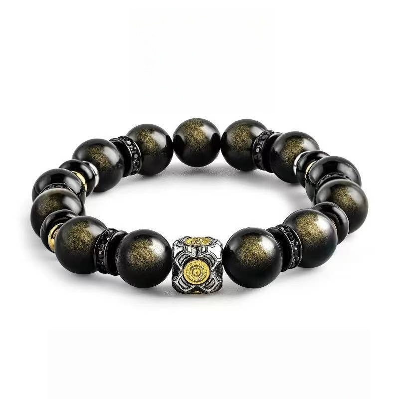 Men's Vintage Gold Sheen Obsidian Bracelet - Stone of Wealth & Prestige