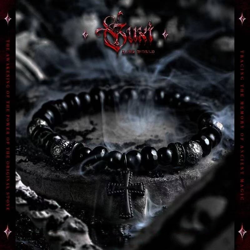 Victory's Anarchy: Punk Black Obsidian & Onyx Bracelet for Hope